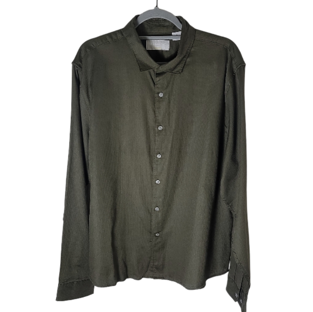 Claiborne men's olive green slim fit stretch button down dress shirt XL cotton